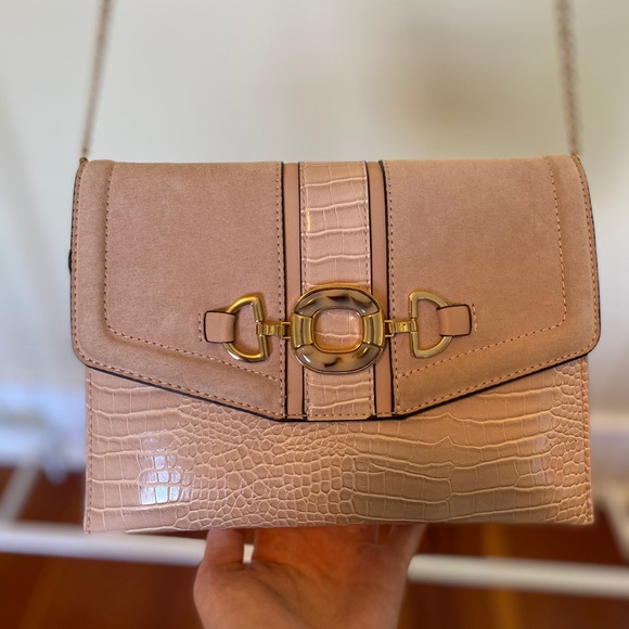 Topshop Light Pink Croc Crossbody Purse - Picture 1 of 4